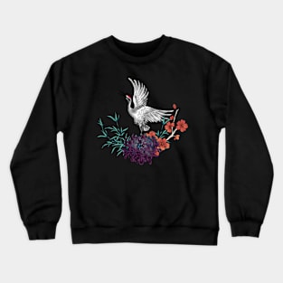 Wonderful crane with flowers Crewneck Sweatshirt